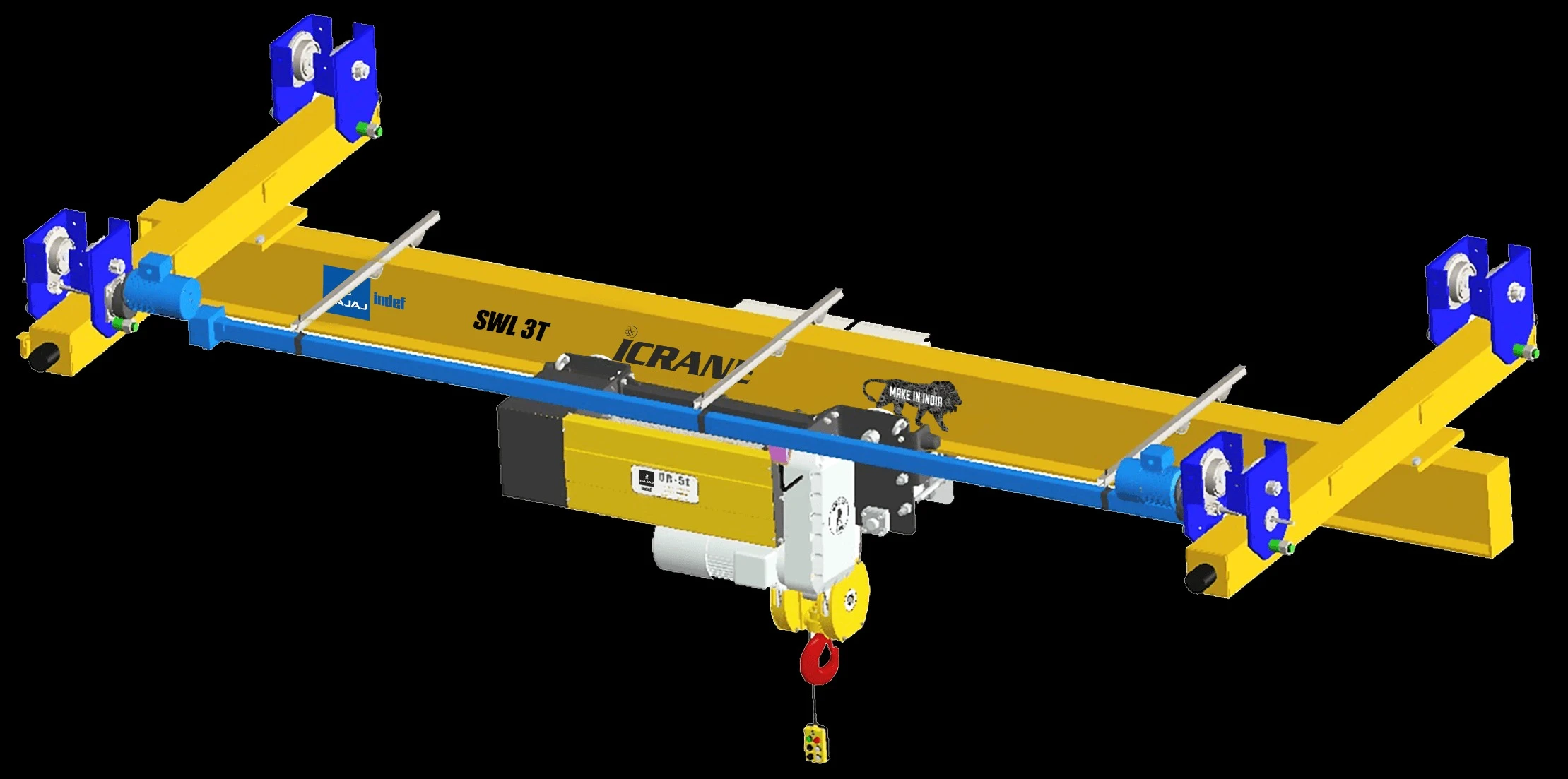 Underslung overhead crane for efficient material transfer